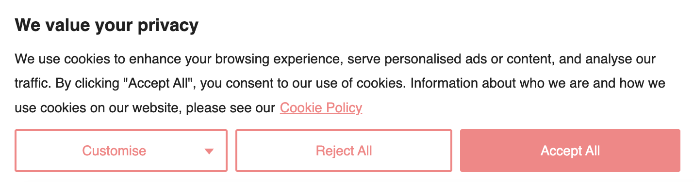 A better but still biased cookie banner design due to selective highlighting