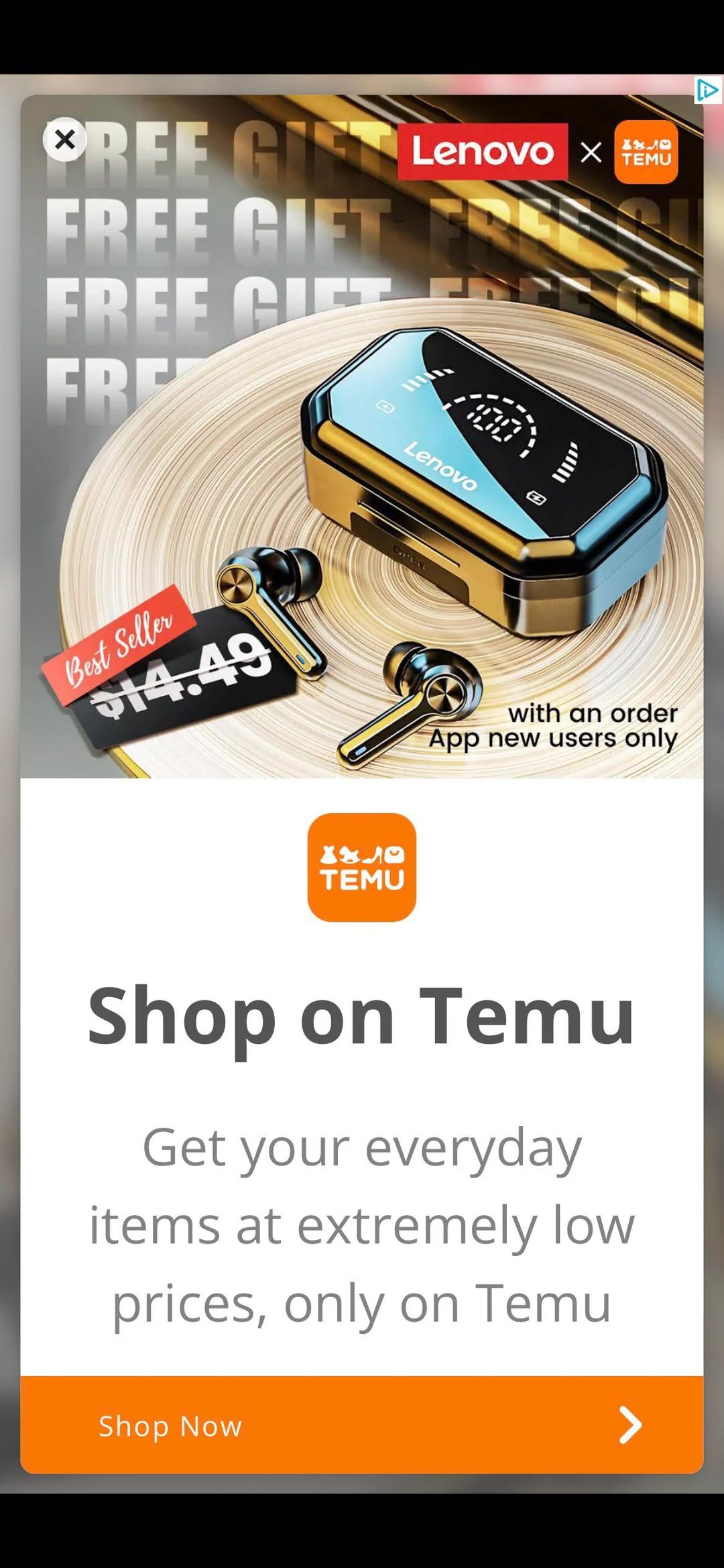 A mobile ad with a fake 'X'
